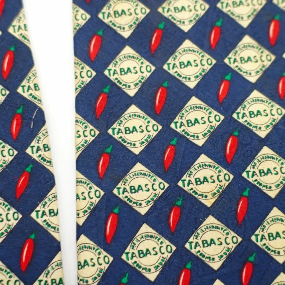 Tabasco Blue Pepper Silk Tie Wide Jacquard Print Green‎ Red
